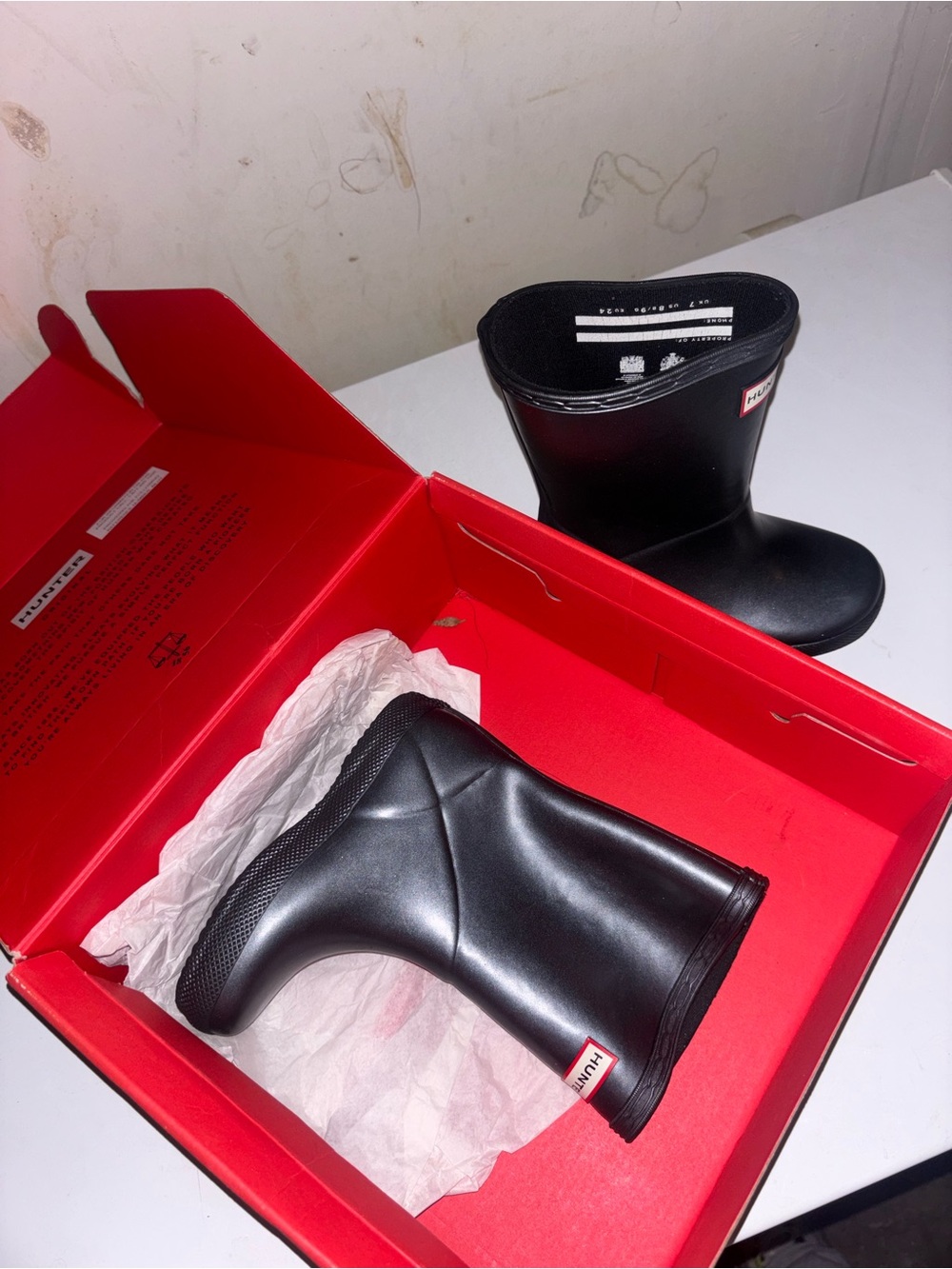 Hunter Black Rain Boot with Red Logo Patch